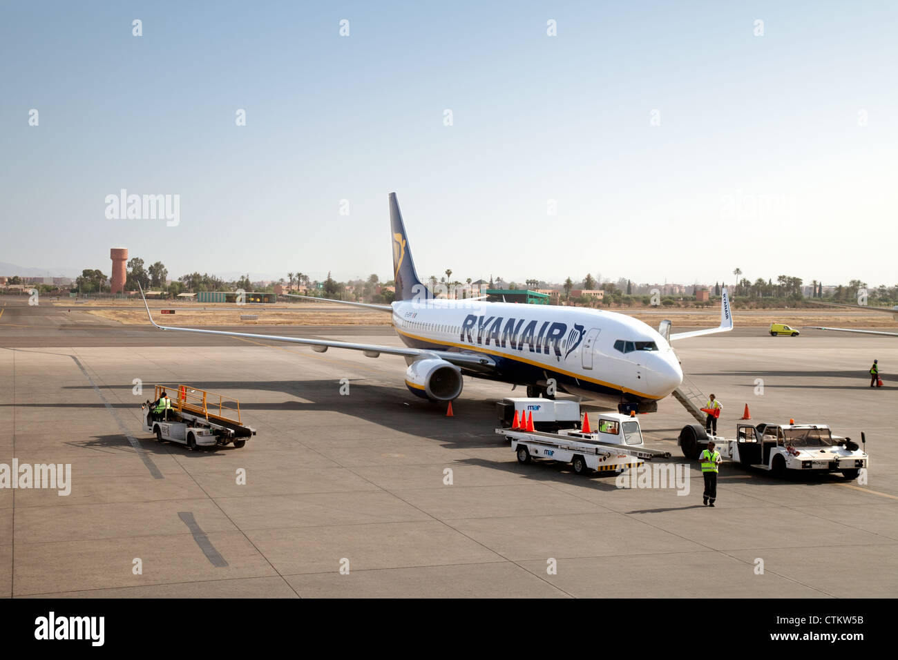 Ryanair plane on the tarmac at Marrakech airport, Morocco Africa Stock Photo