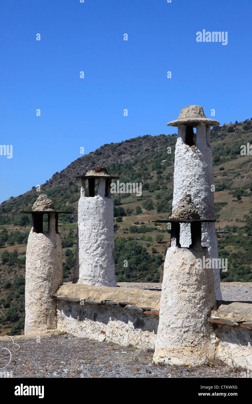 Spain, Andalusia, Las Alpujarras, Capileira, typical traditional chimneys, Stock Photo