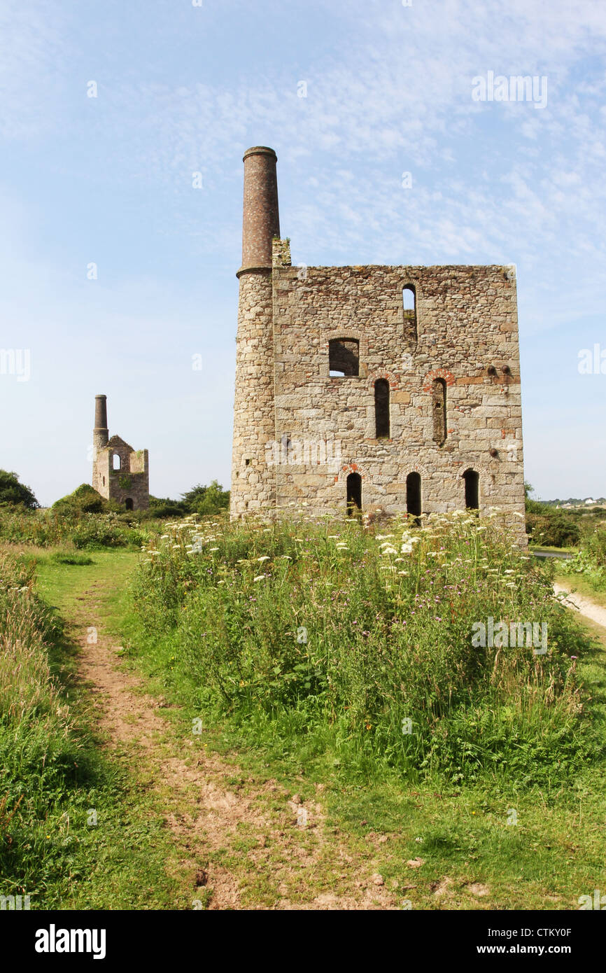 Ruined tin mine buildings at South wheal Francis part of a world heritage site, The Great Flat Lode near Redruth Cornwall Stock Photo