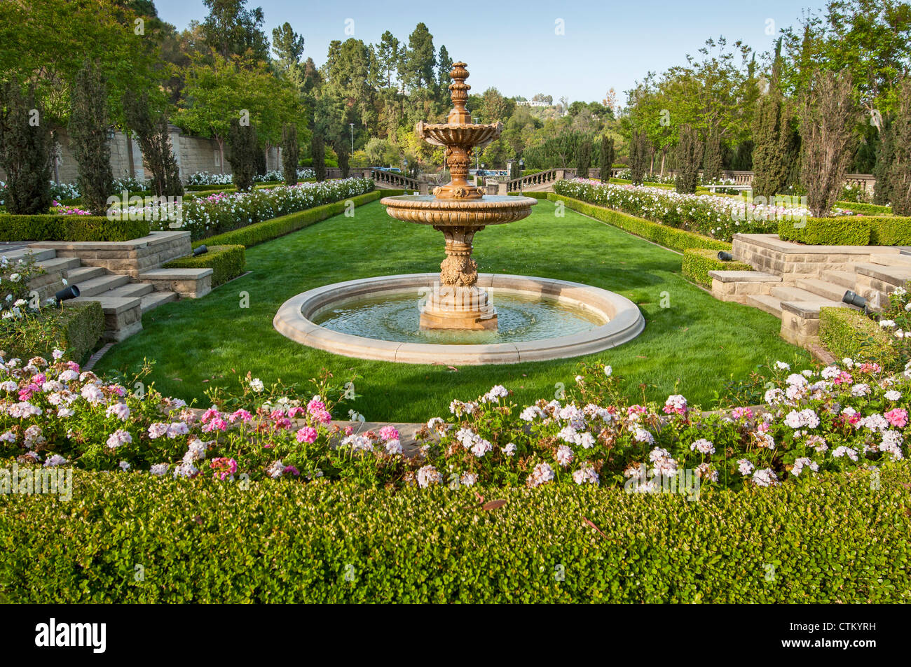 The beautiful grounds of Greystone Mansion in Beverly Hills. Stock Photo
