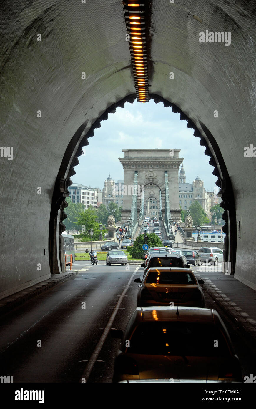 View of Liberty Bridge from tunnel in Budapest, Hungary Stock Photo