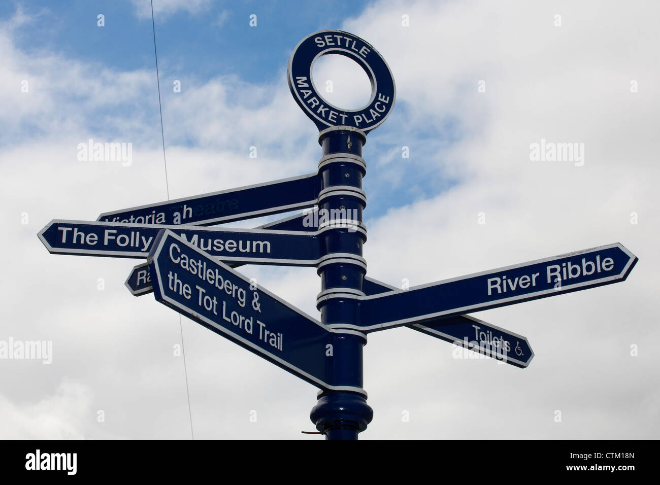 Signpost at Settle, Multi directional tourist information, Yorkshire ...