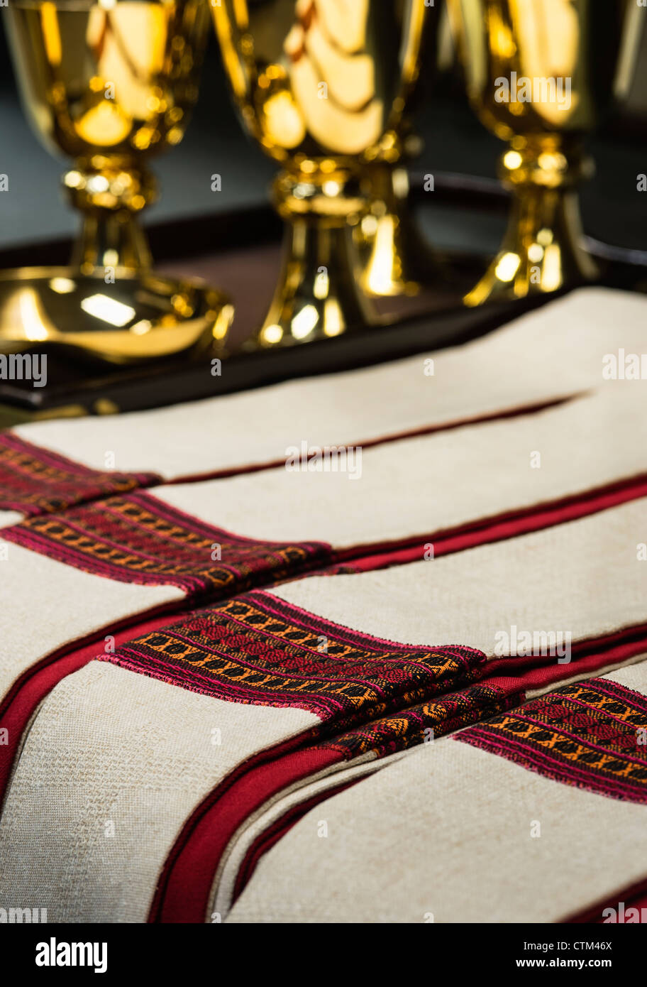 Sacristy preparation for the celebration of a catholic mass. Stock Photo