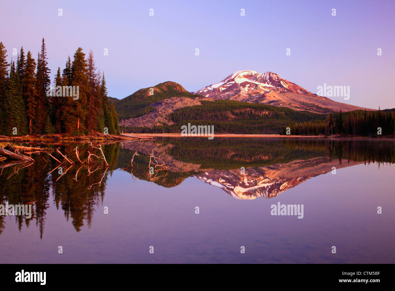 Sunrise Over Sparks Lake And South Sister In The Three Sisters Wilderness; Oregon, United States of America Stock Photo