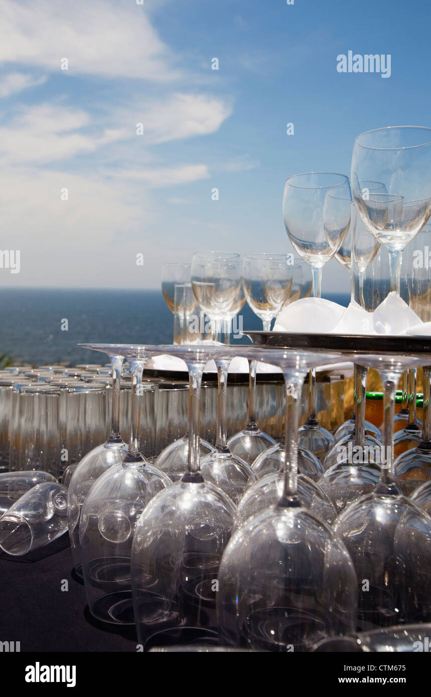 Wineglasses With Port Wine On A Table Outdoors Stock Photo