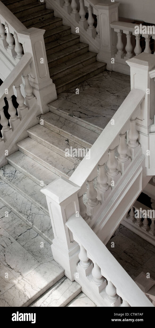 White marble staircase in Raffle's Hotel, Singapore Stock Photo