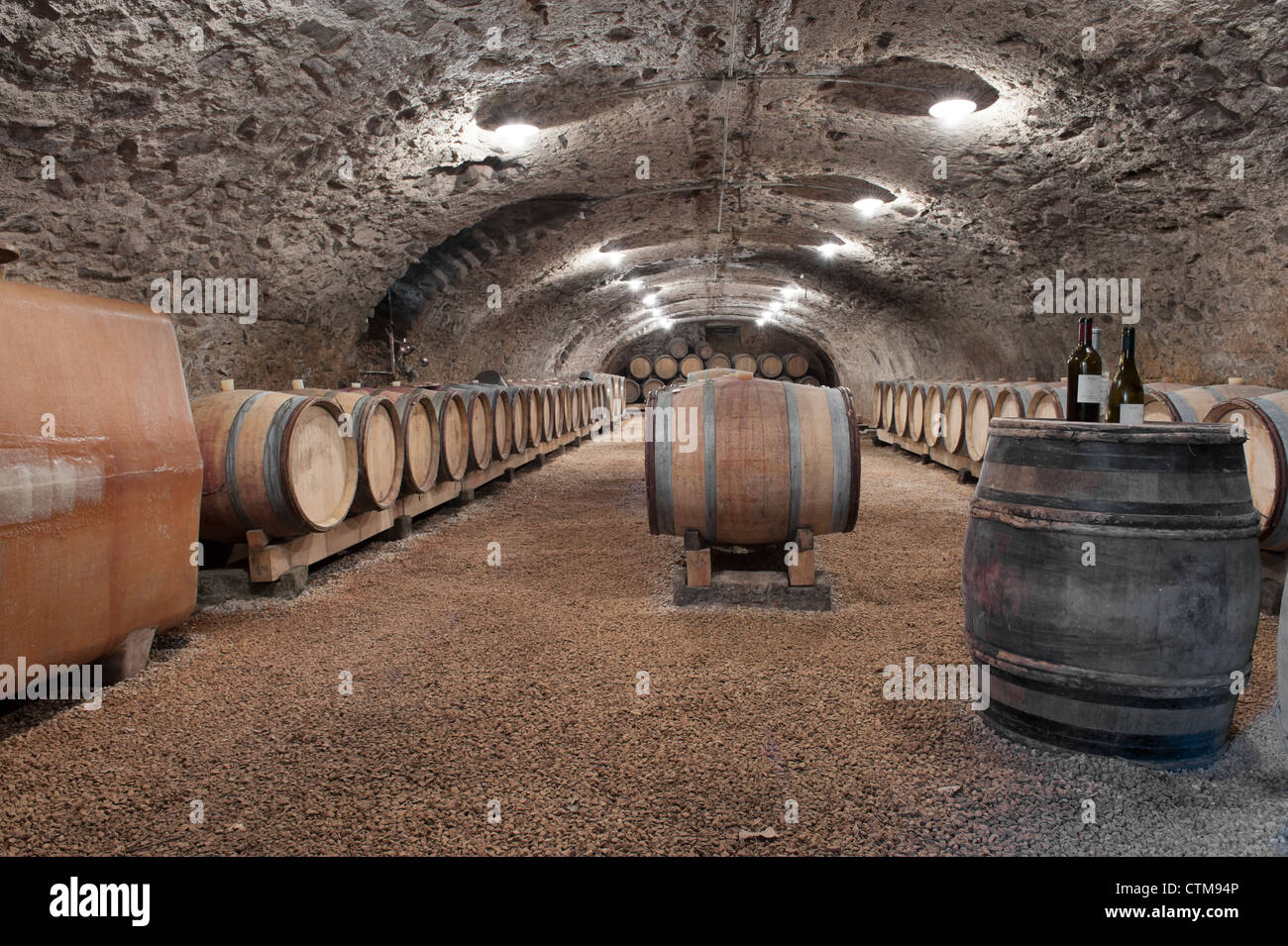 Old wine cellar with oak barrels Stock Photo Alamy