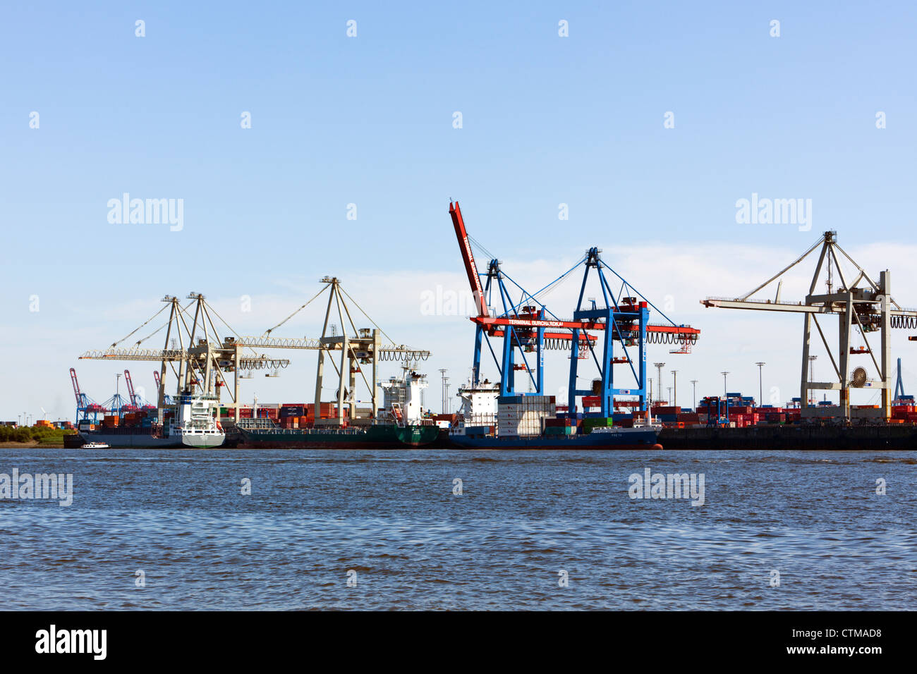 Hamburg, Burchardkai Container Terminal on the Elbe river Stock Photo