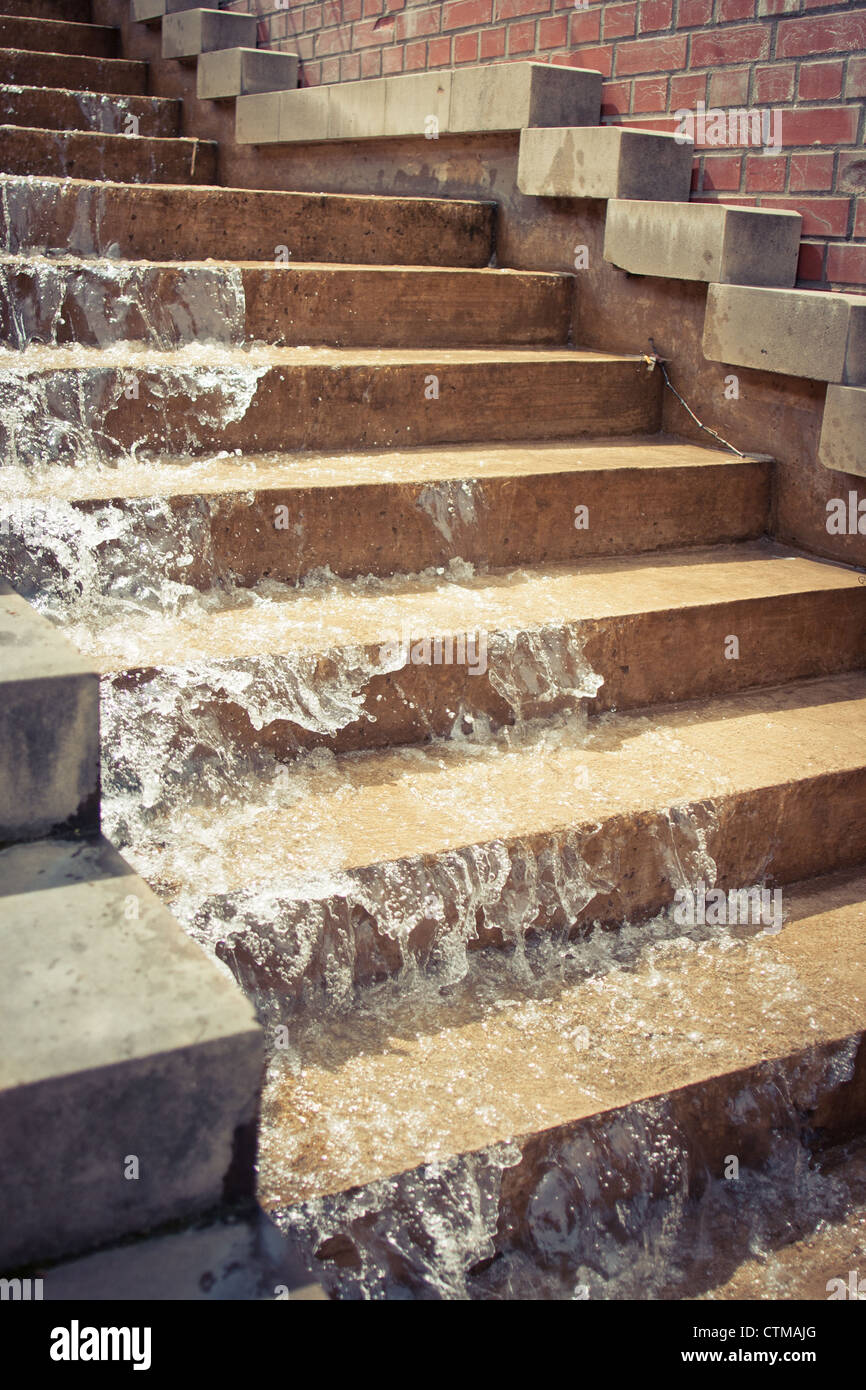 Water fountain running down stairs hi-res stock photography and images
