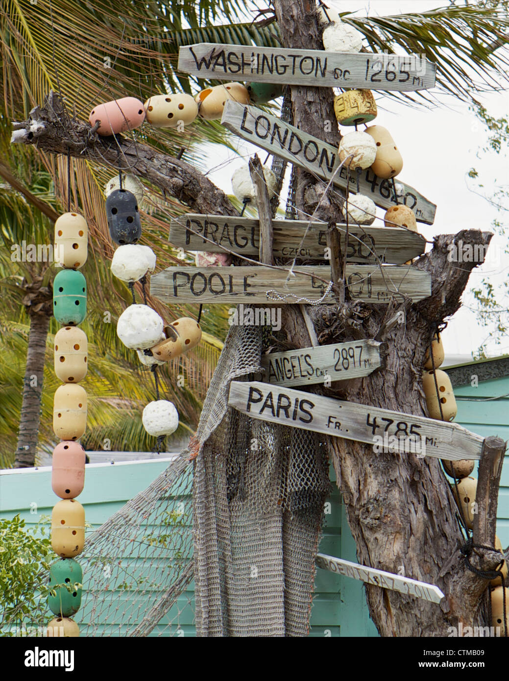 Directional sign post in Key West, Florida Stock Photo