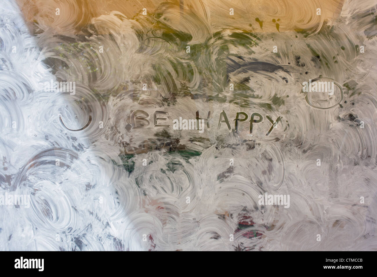 The Optimistic Words Be Happy With Two Smiley Faces Drawn On A Stock 