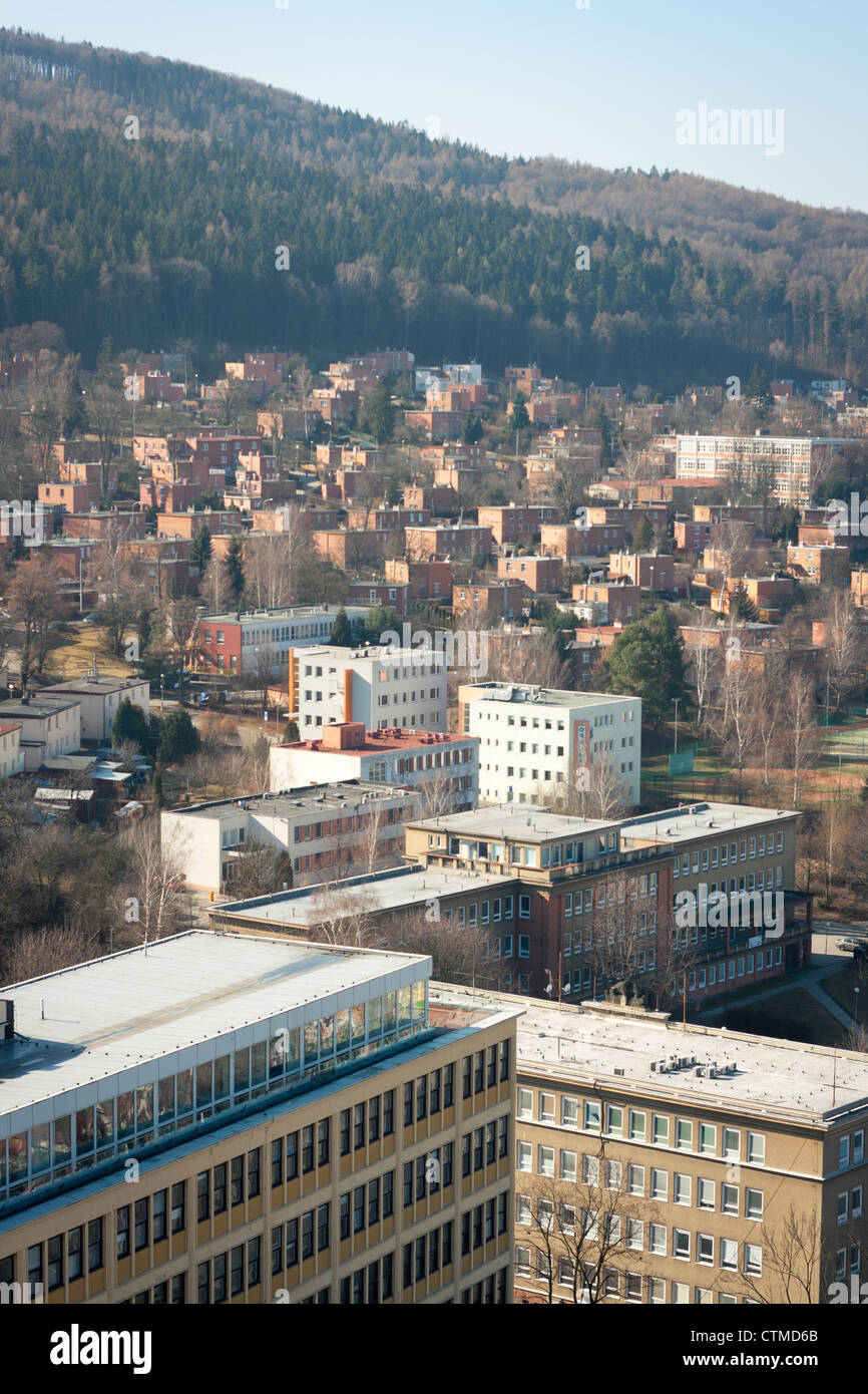 Rooftop view of Tomas Bata's famous family houses for factory workers (1930's functionalist architecture, Zlin, Czech Republic) Stock Photo