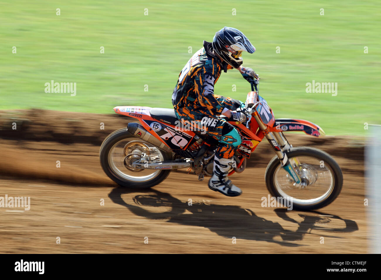 Motocross racer at speed during race at Rhynie, Scotland Stock Photo