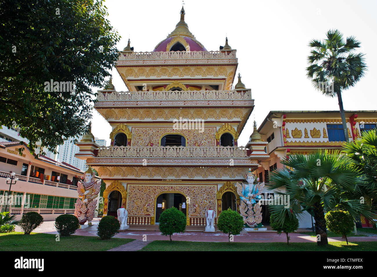 Golden Pagoda, Dhammikarama Burmese Buddhist Temple, George Town, Penang Malaysia. Stock Photo