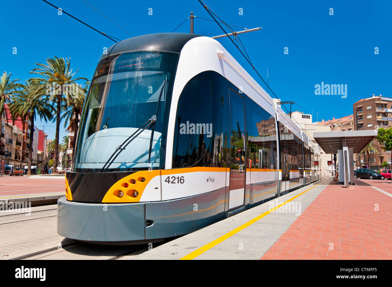 Train of Metro Valencia at Mediterrani station, Valencia, Spain Stock Photo