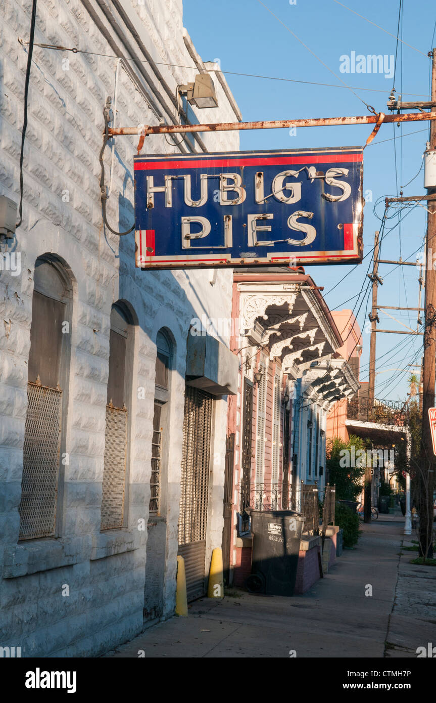 Original Hubig's Pies factory and sign prior to the 2012 fire in the