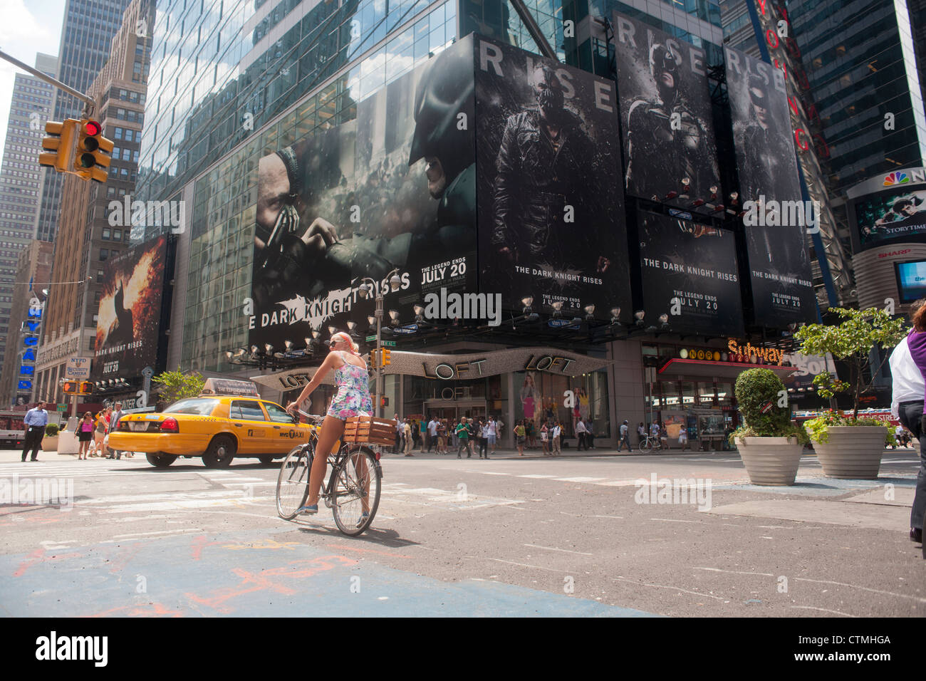 Advertising for the latest Batman film, 'The Dark Knight Rises' is seen in Times Square Stock Photo