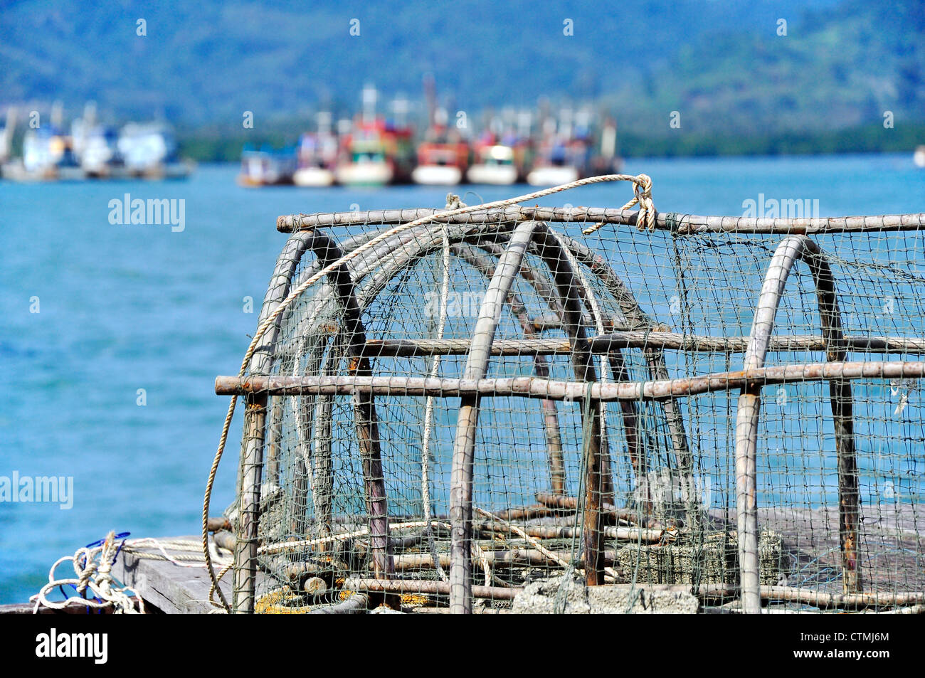Traditional fisherman fish trap in hi-res stock photography and