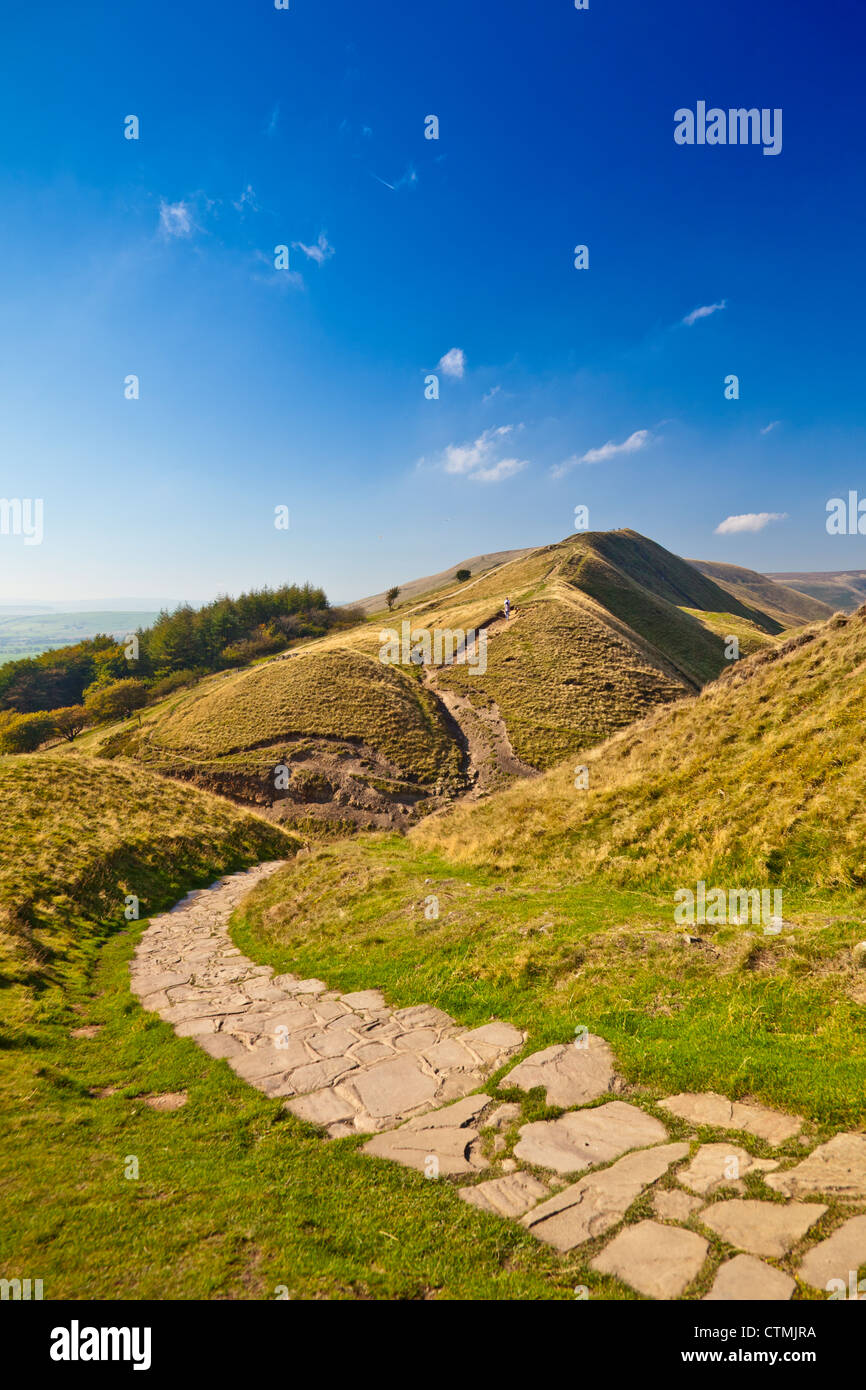 Looking west along Rushup Edge from the path to Mam Tor summit in the Peak District National Park Derbyshire England UK Stock Photo