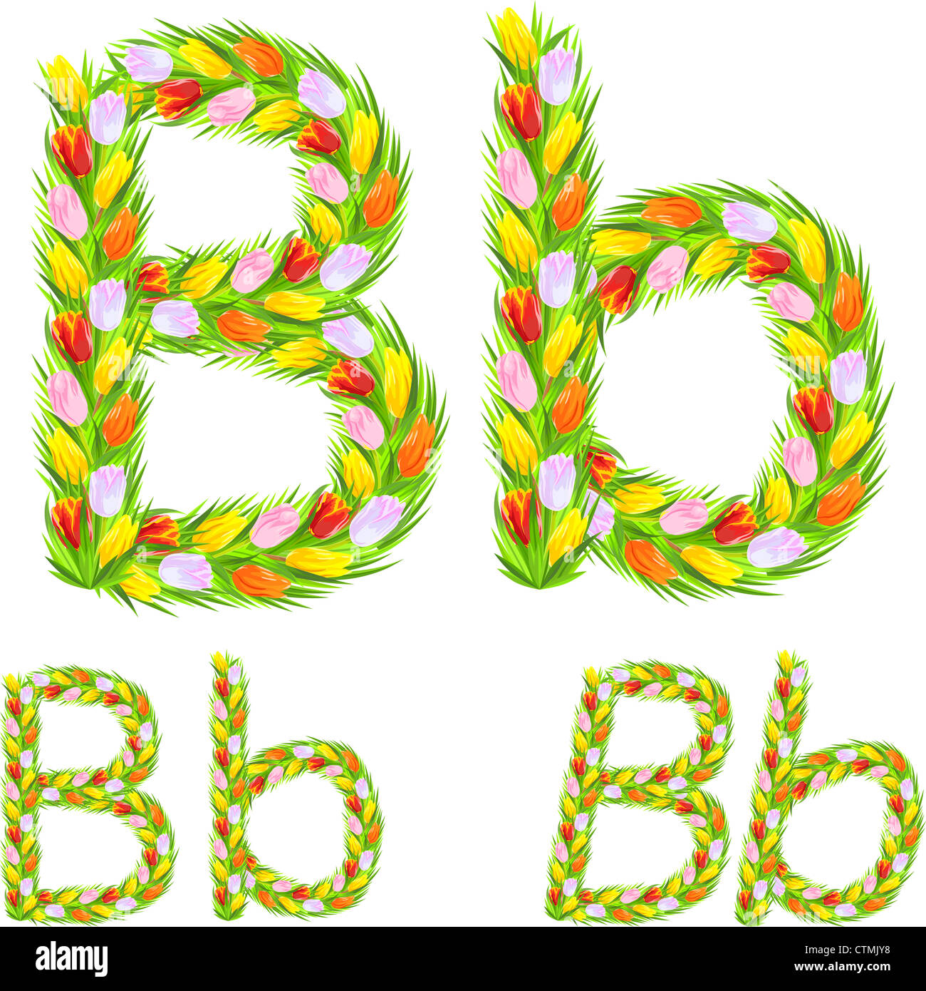 font type letter b made from flower tulip with a different typeface