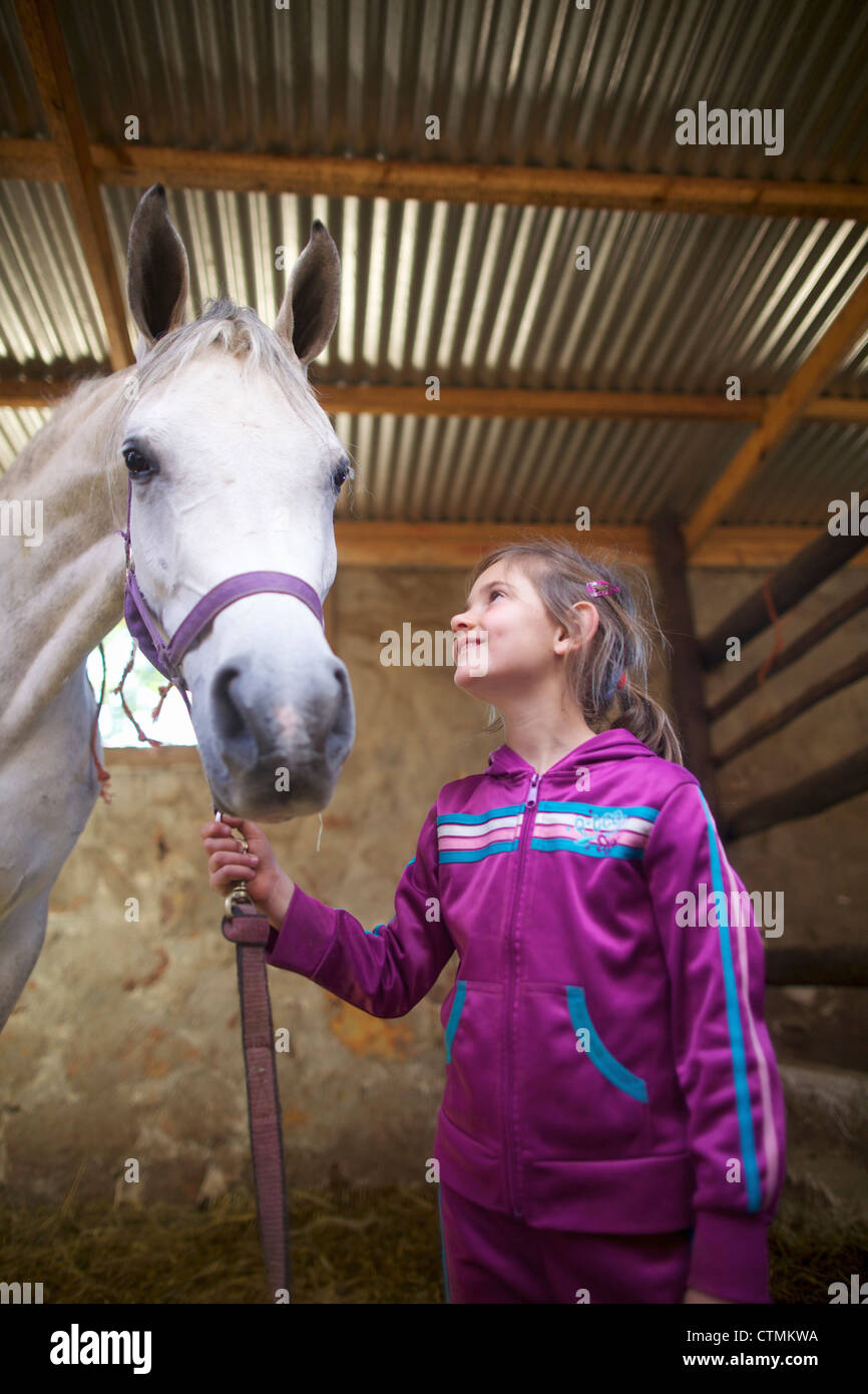A young girl with an Arabian Horse, Rustenburg, North West Province, South Africa Stock Photo