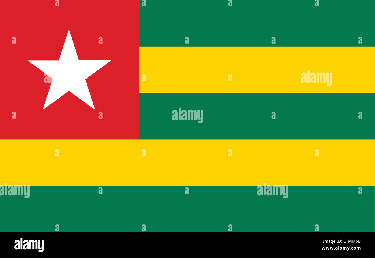 The flag of the Togo is a West African nation on the Gulf of Guinea on the coast of the Atlantic Ocean Stock Photo