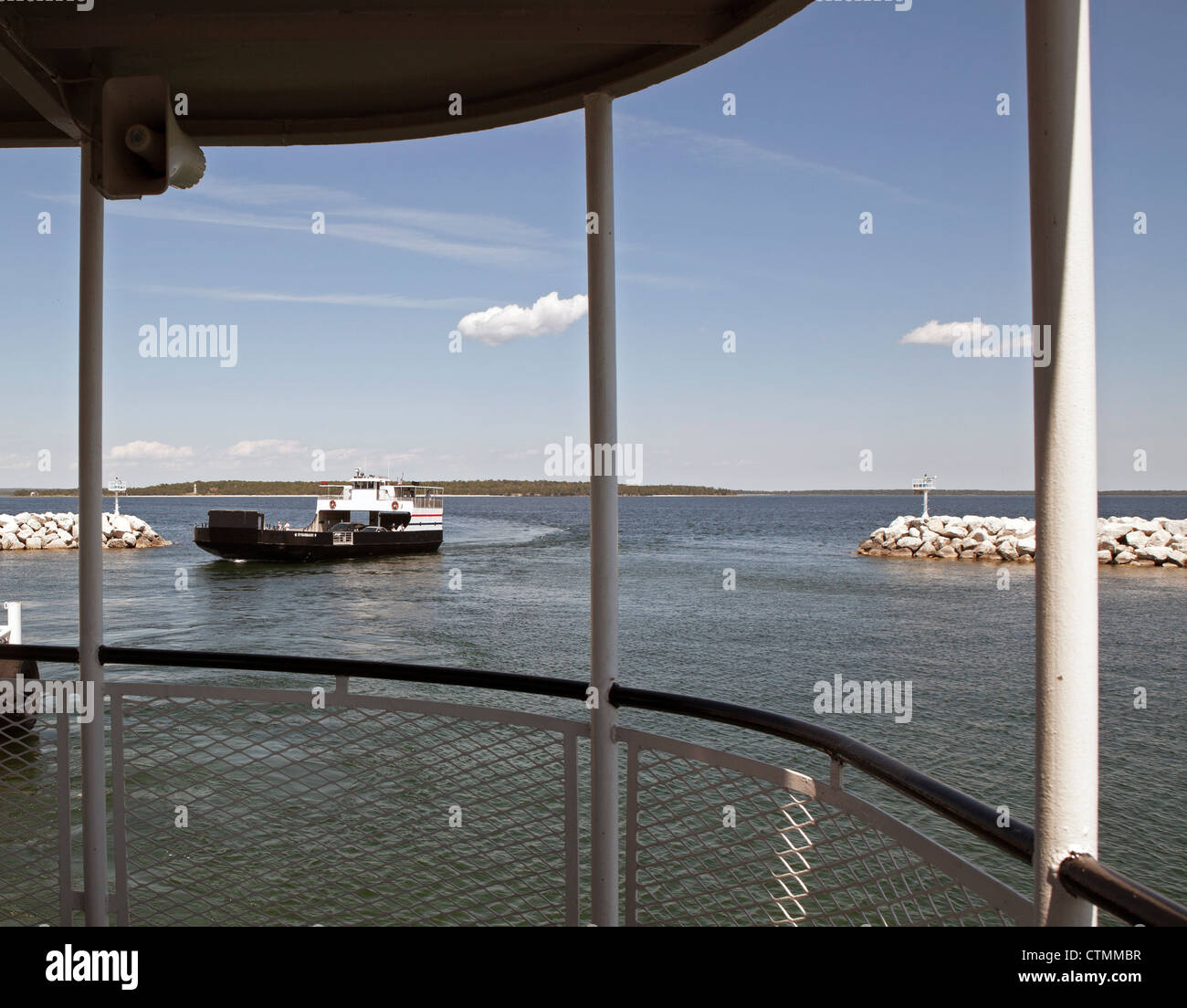 A Car Ferry On Lake Michigan Comes To Dock In Door County