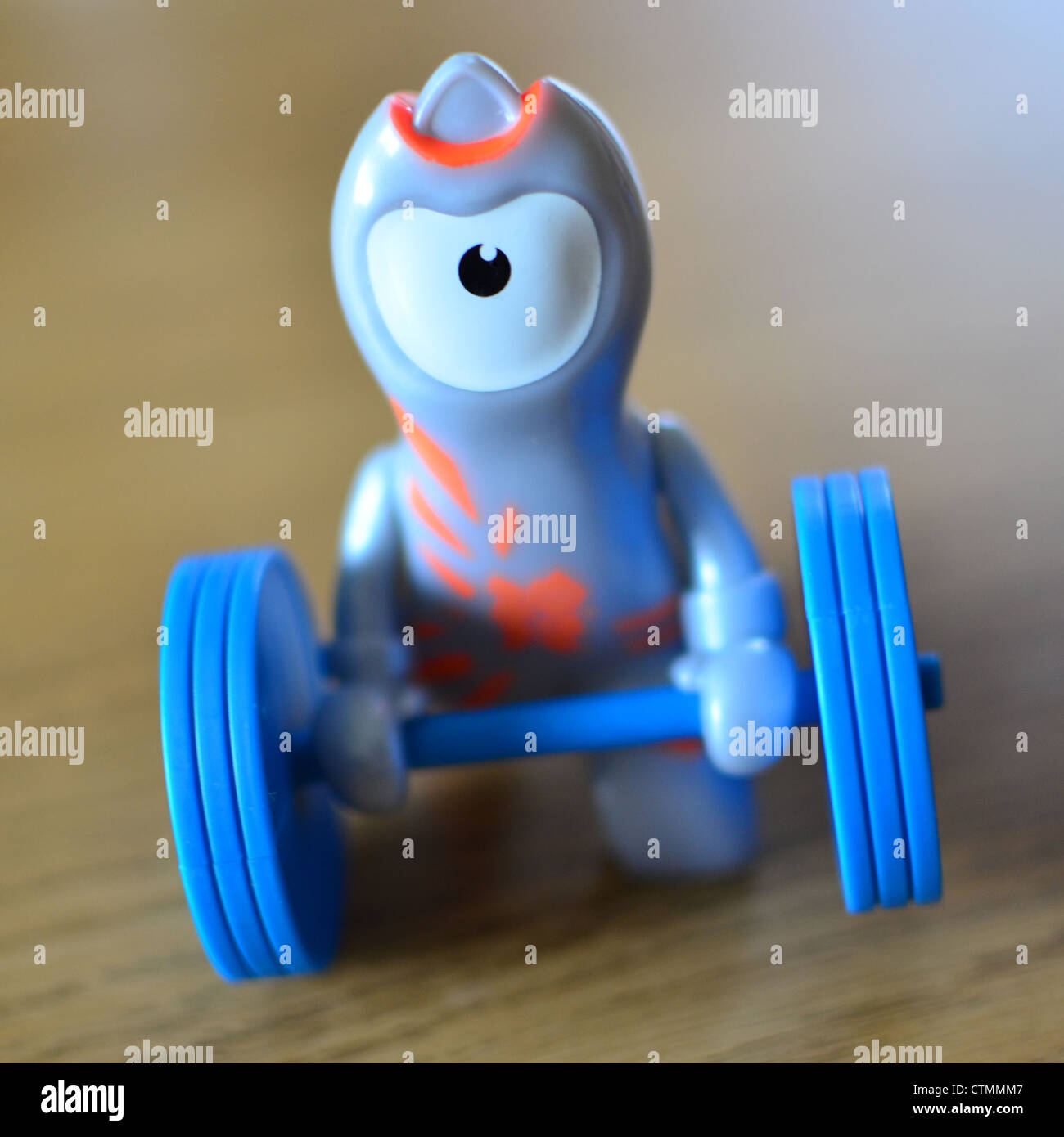 Olympic mascot Wenlock weightlifter. Stock Photo