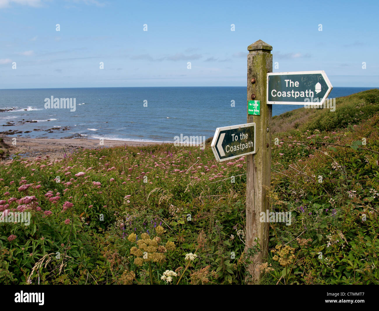 Coast Path sign, North Cornwall, UK Stock Photo
