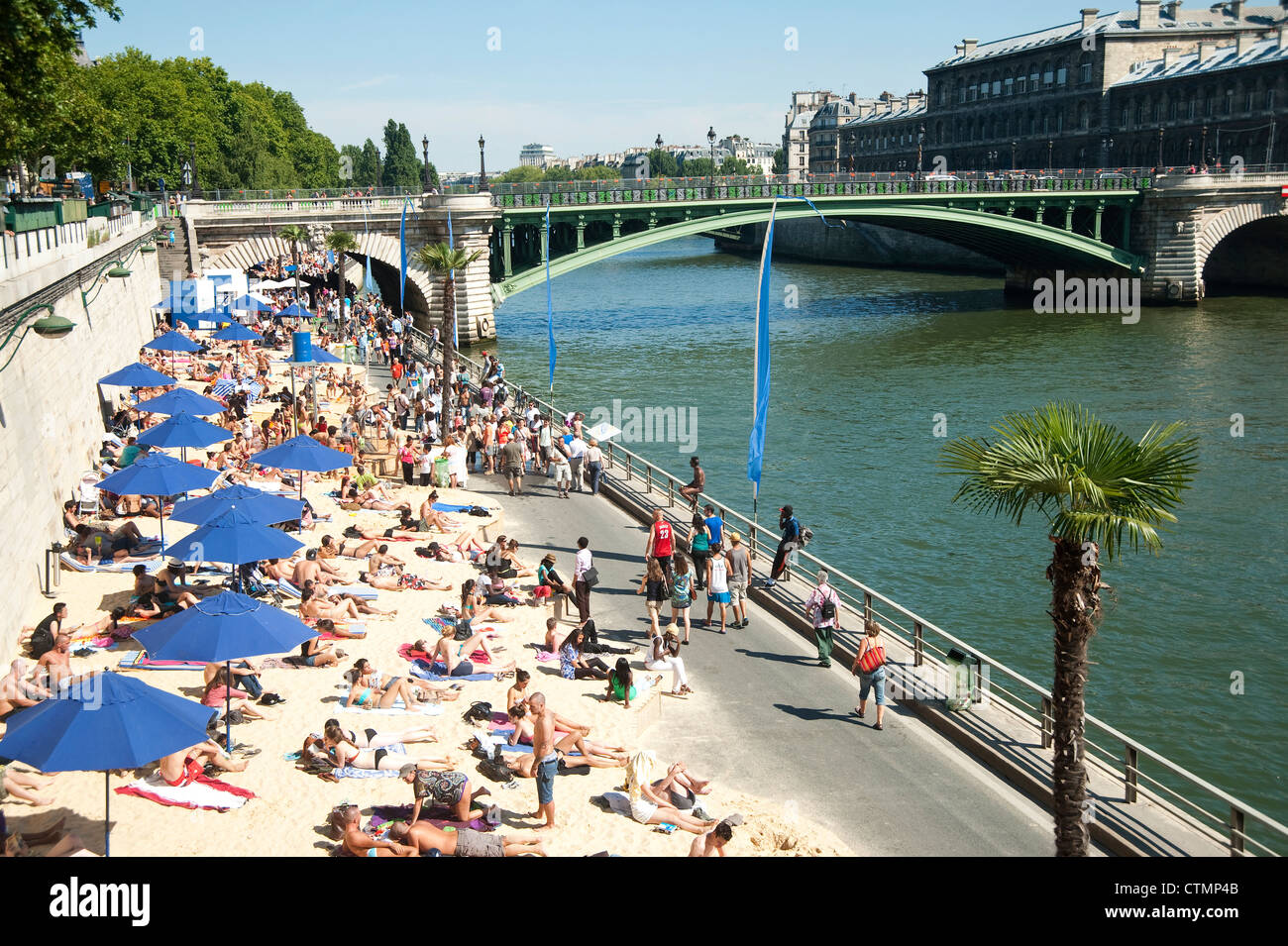 Paris, France, 2012 -  Artificial beach during the summer 'Paris Plage' event, Stock Photo