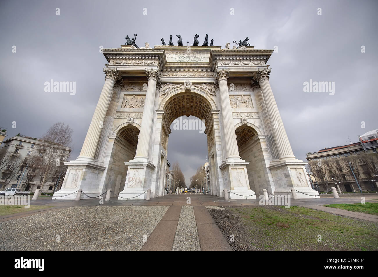 wide view of the Arch of Peace, Milano, Italy Stock Photo