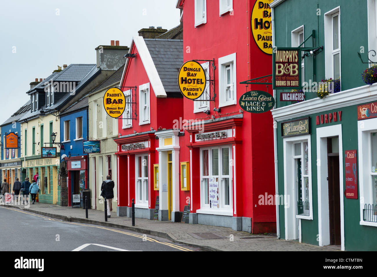Colourful shops on the main street in Dingle town, Dingle Peninsula