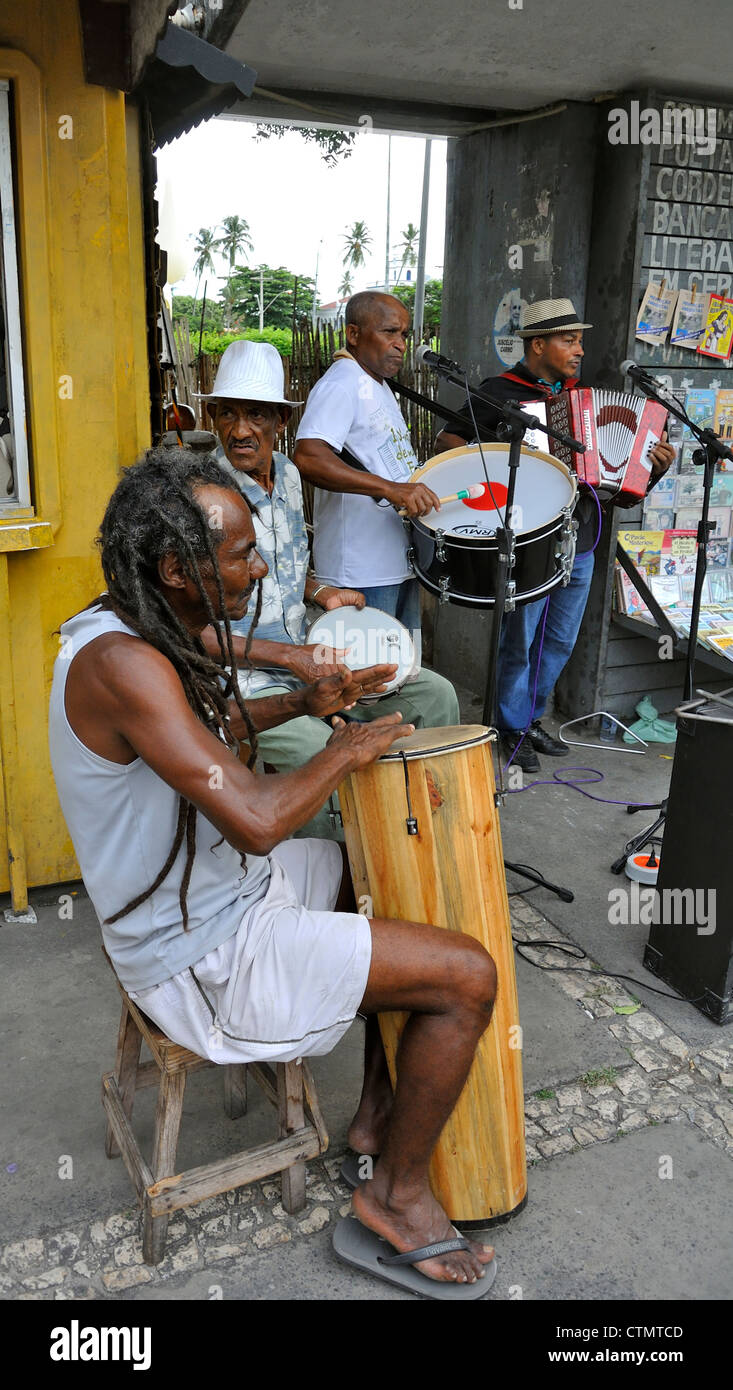 Salvador de Bahia, Brazil, Brazilian musicians in the street. Stock Photo