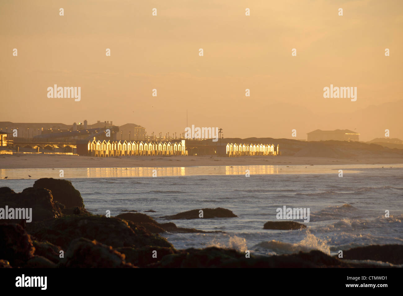 The iconic bath huts on Muizenberg beach, Muizenberg, Cape Town