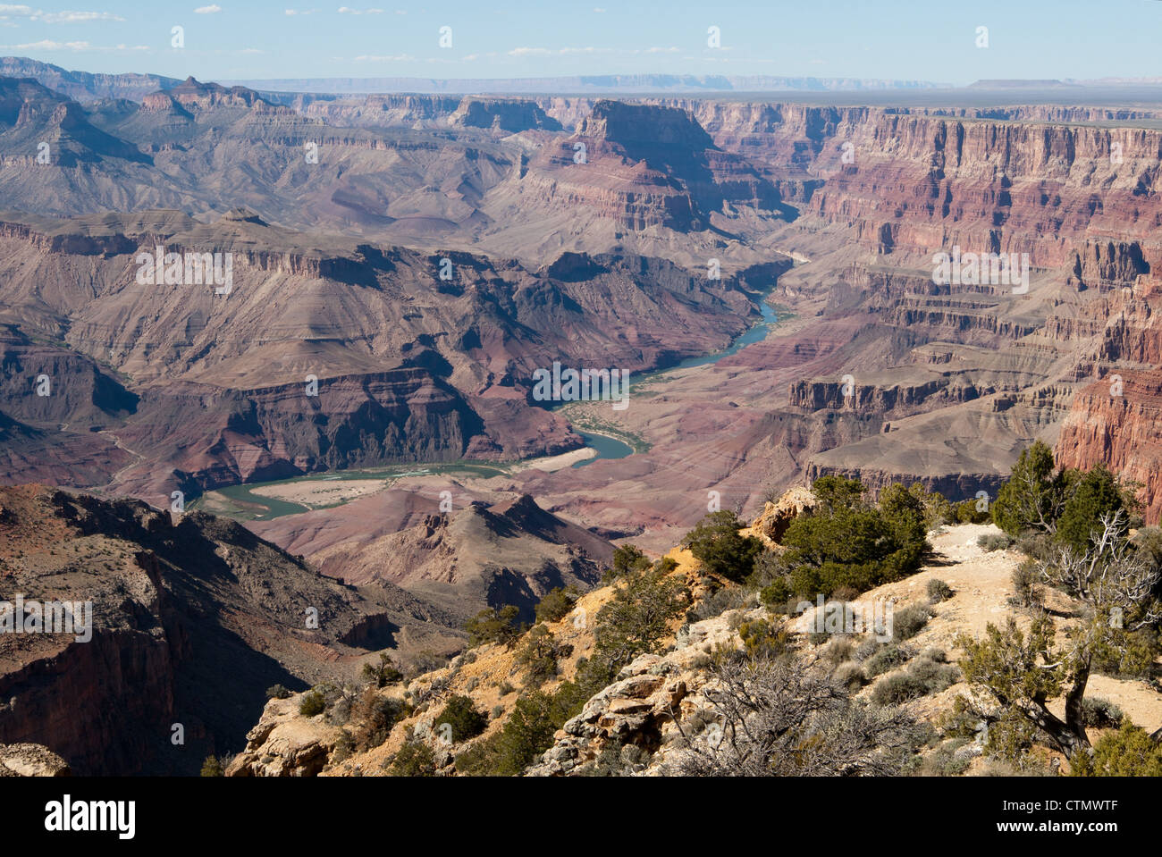 View of the Colorado River flowing through the Grand Canyon from Desert View on the eastern end of the South Rim Stock Photo