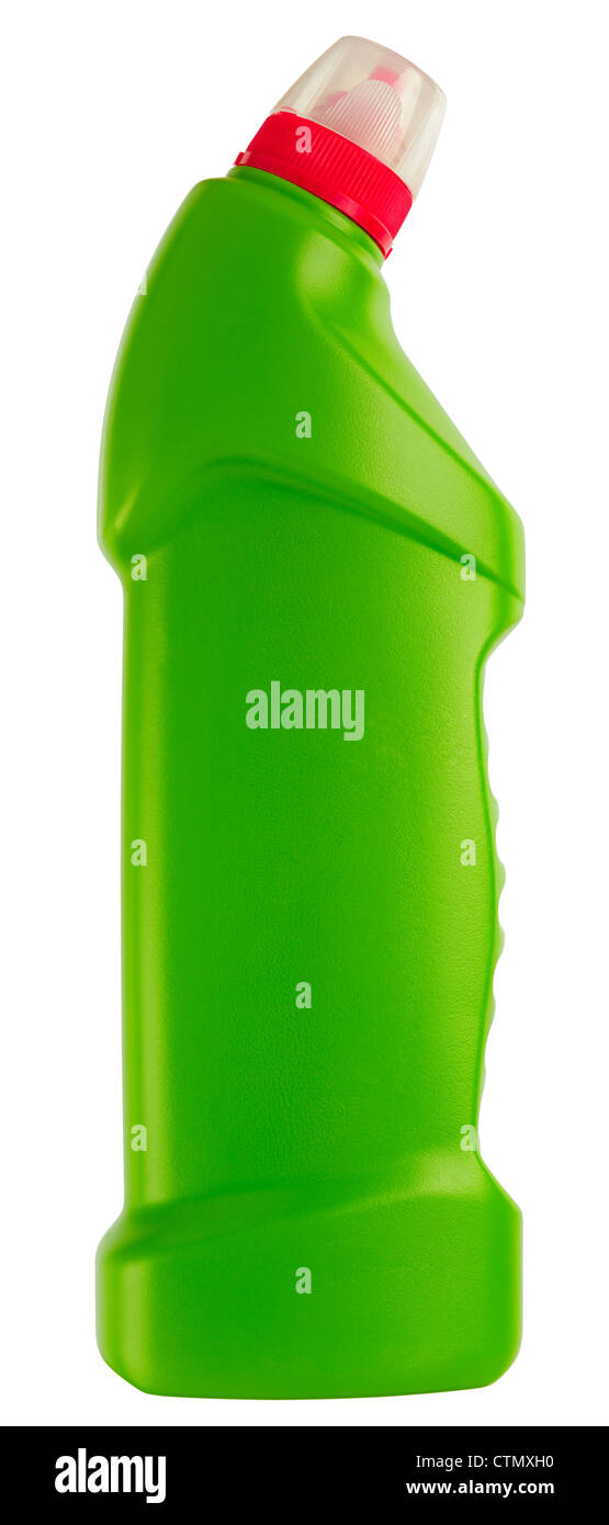 Plastic bottle of toilet cleaner isolated on white, 2 images stitched