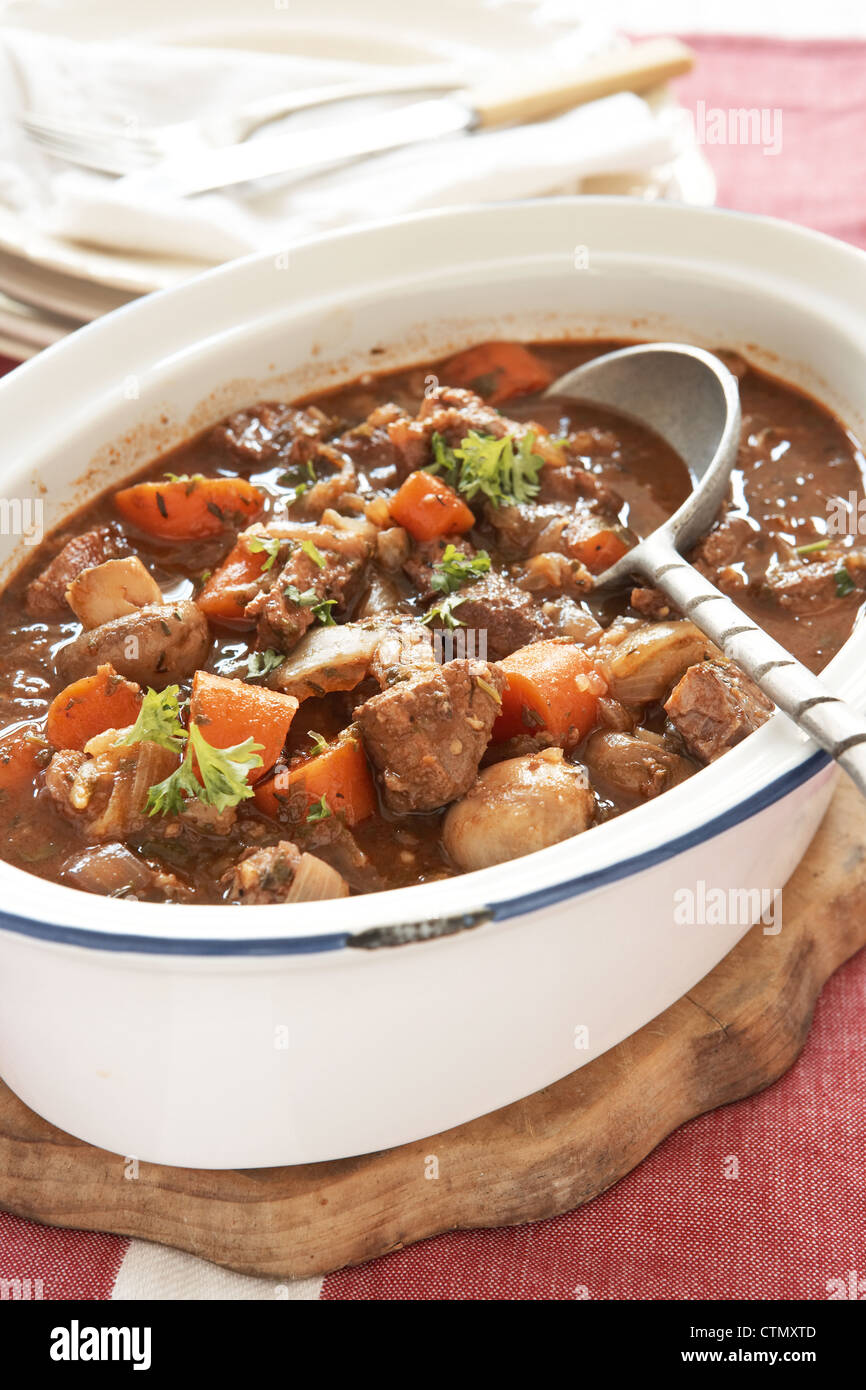Traditional Karoo cooking. Beef casserole with red wine and vegetables