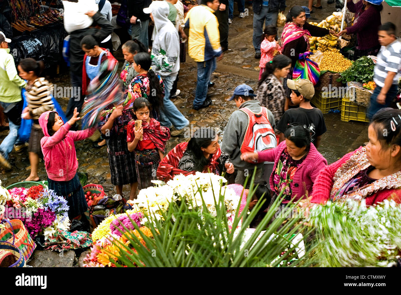 Flowers for sale in Chichicastenango market, Guatemala Stock Photo