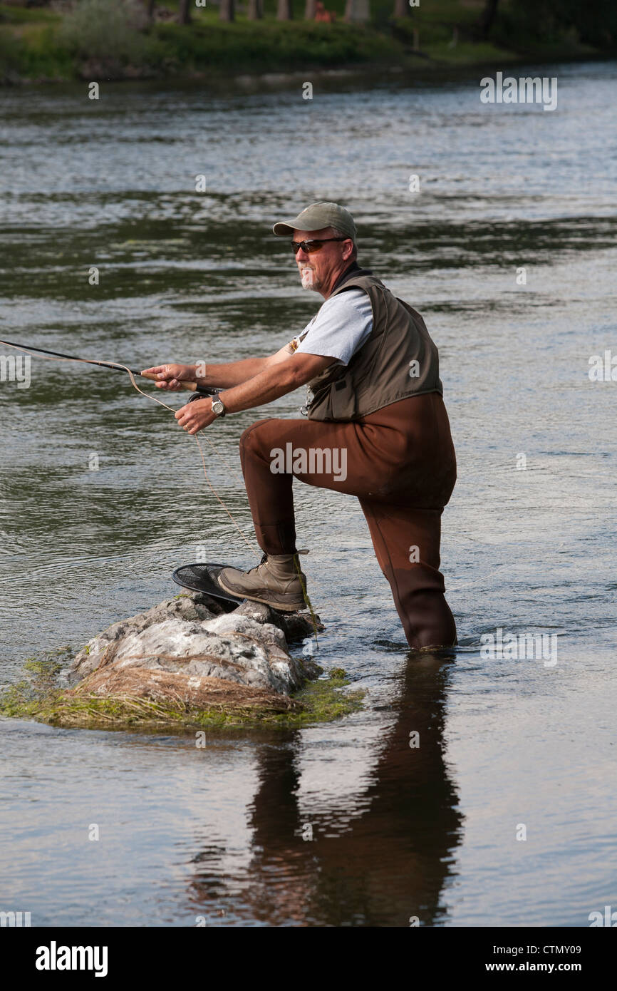 A fisherman fly fishing for trout in the Missouri River Stock Photo Alamy