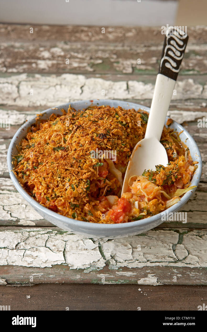 Traditional African cooking Baked cabbage with bacon and potato