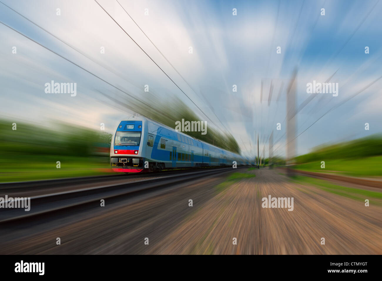 High-speed commuter train with motion blur Stock Photo