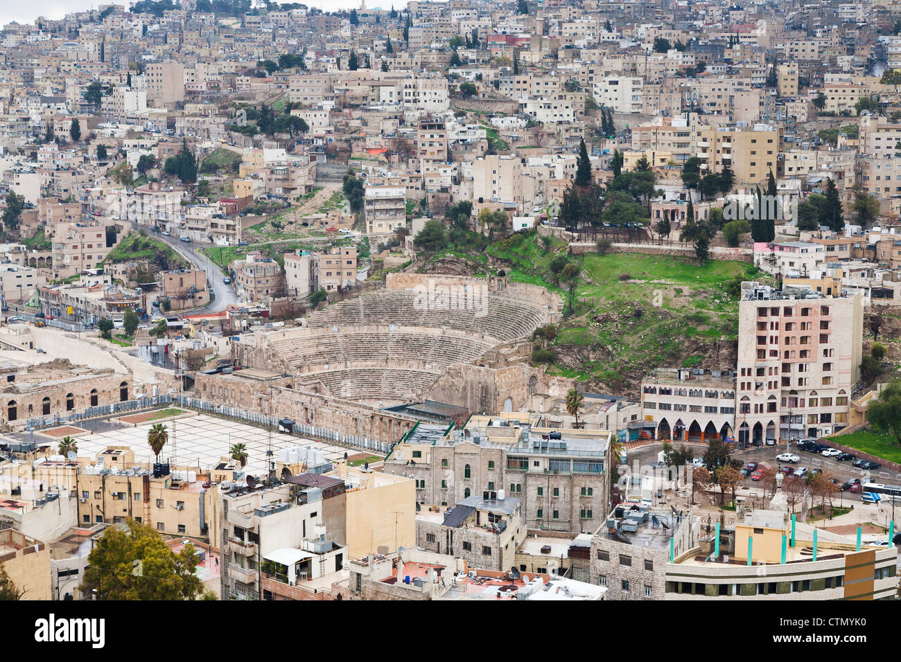 view of ancient Roman theater in Amman,  Jordan Stock Photo