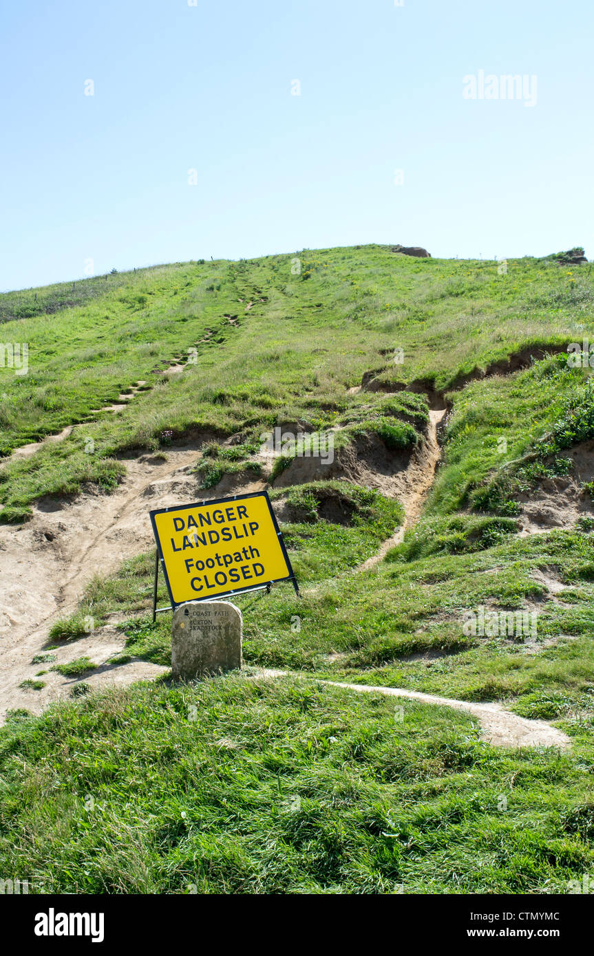 Dorset Coast path West Bay to Bridport section closed due to cliff falls Stock Photo