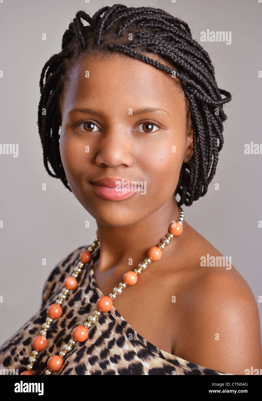 Portrait of a young African woman wearing beads, Observatory, Cape Town Stock Photo