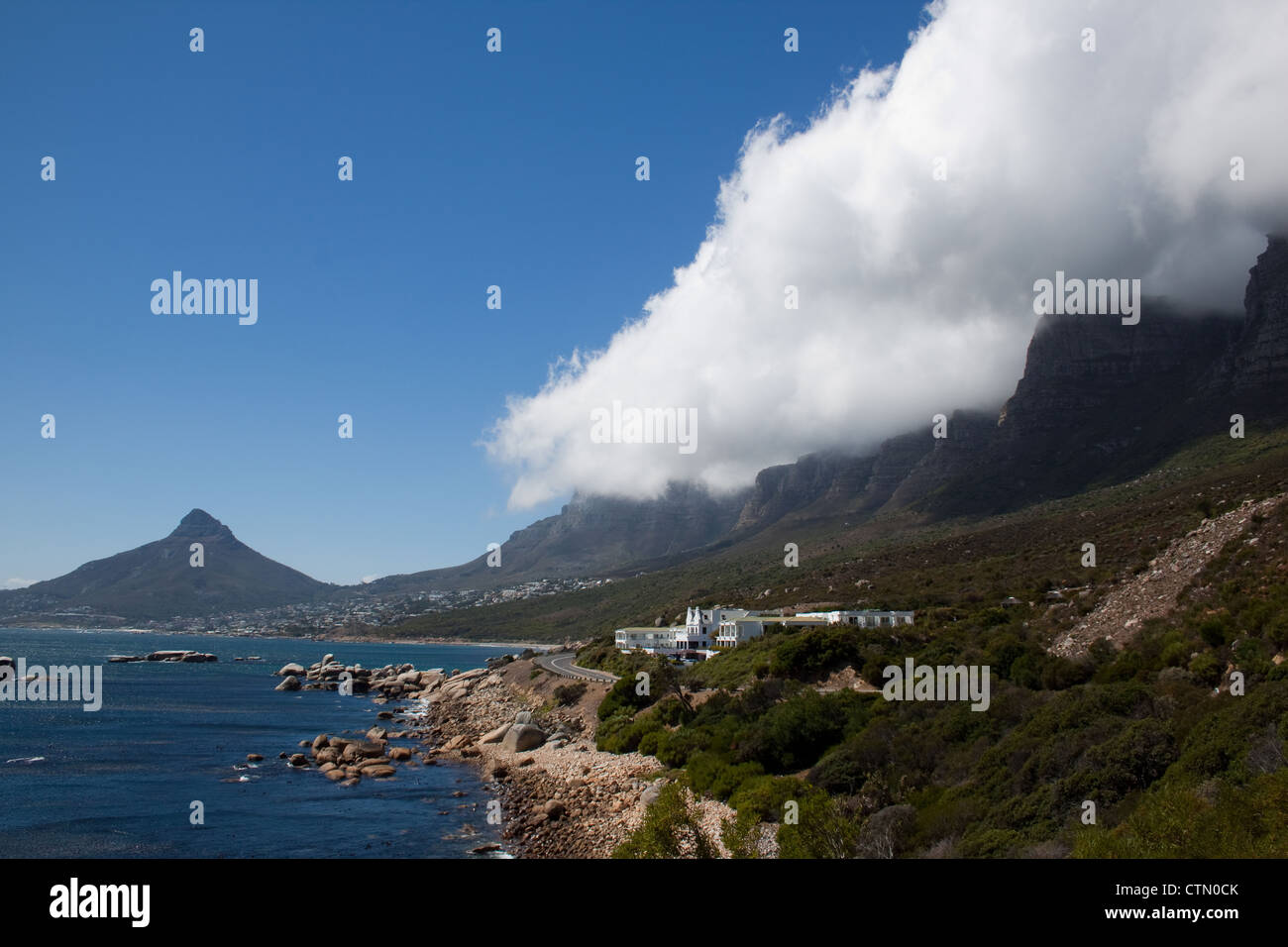 The 12 Apostles mountain range covered in cloud, Western Cape, South Africa Stock Photo