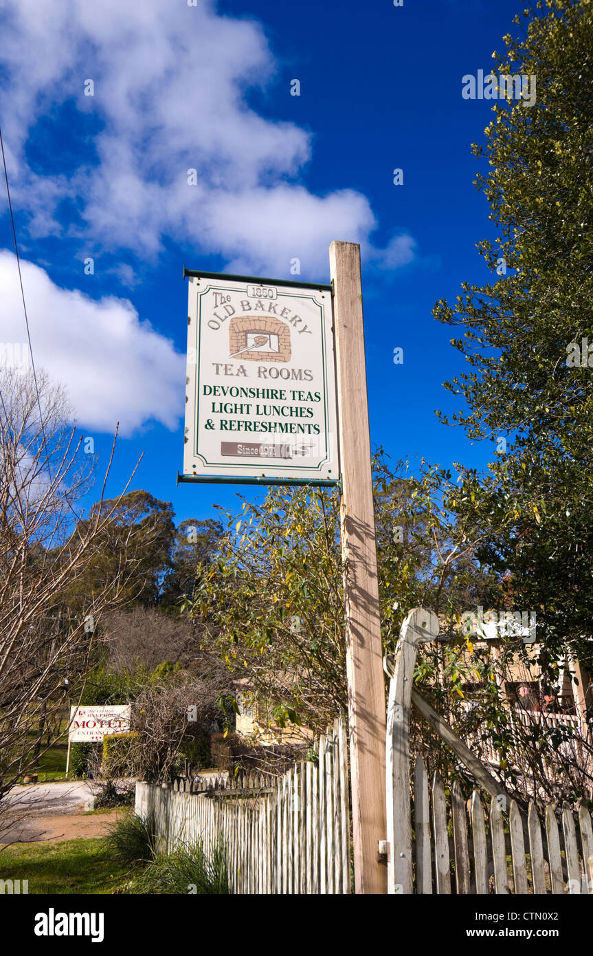 Historic Tea Rooms Sign, The Old Bakery Cottage, Berrima, Southern Highlands, New South Wales, Australia Stock Photo