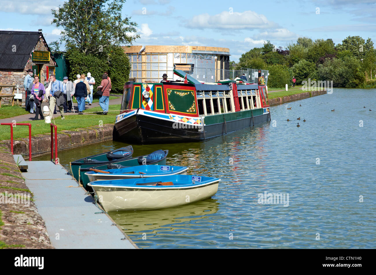 The Tiverton Canal with Grand Western Horseboat barge. Stock Photo