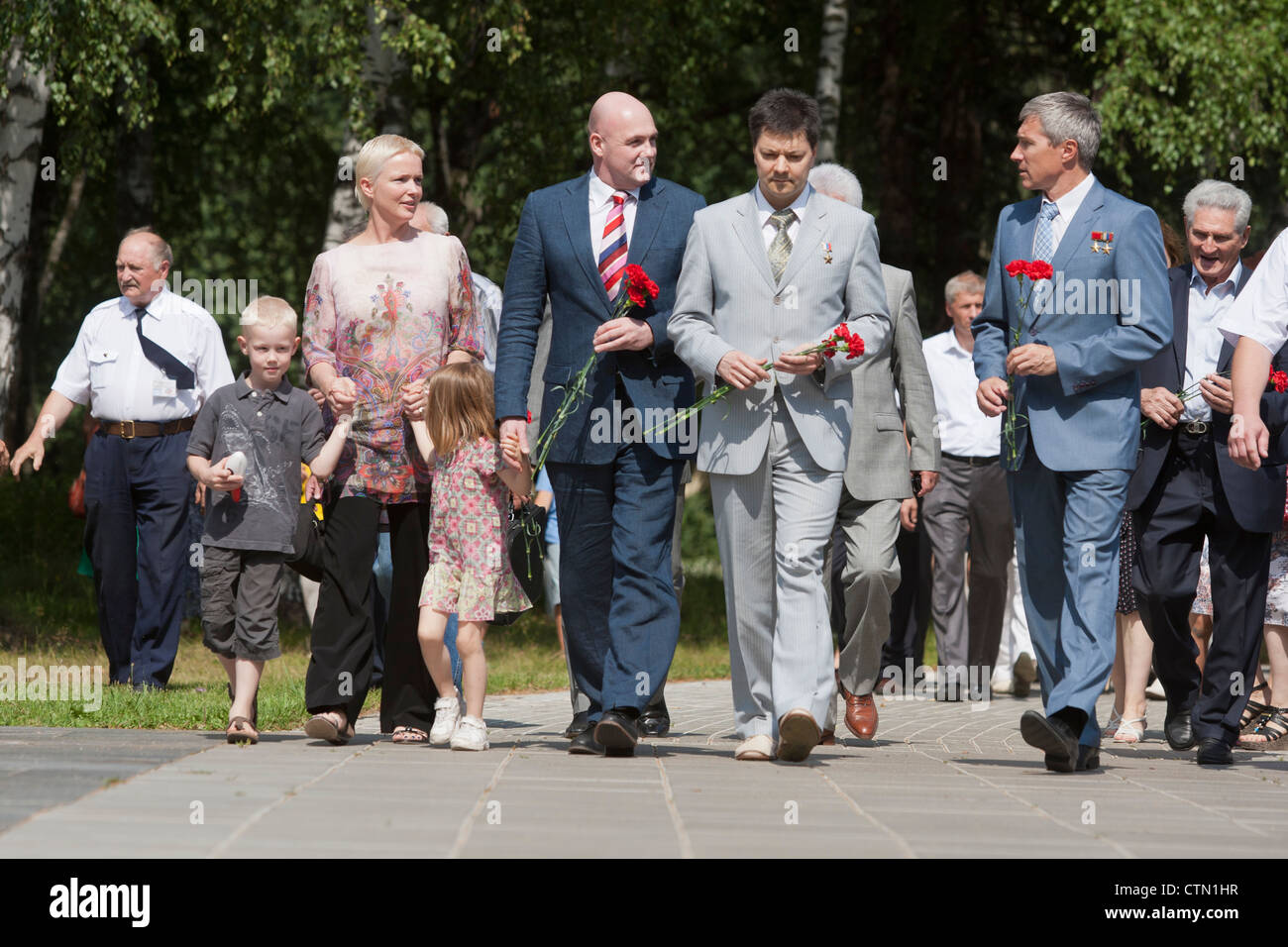 Dutch ESA astronaut Andre Kuipers with his wife and two children in Star City, near Moscow, Russia Stock Photo