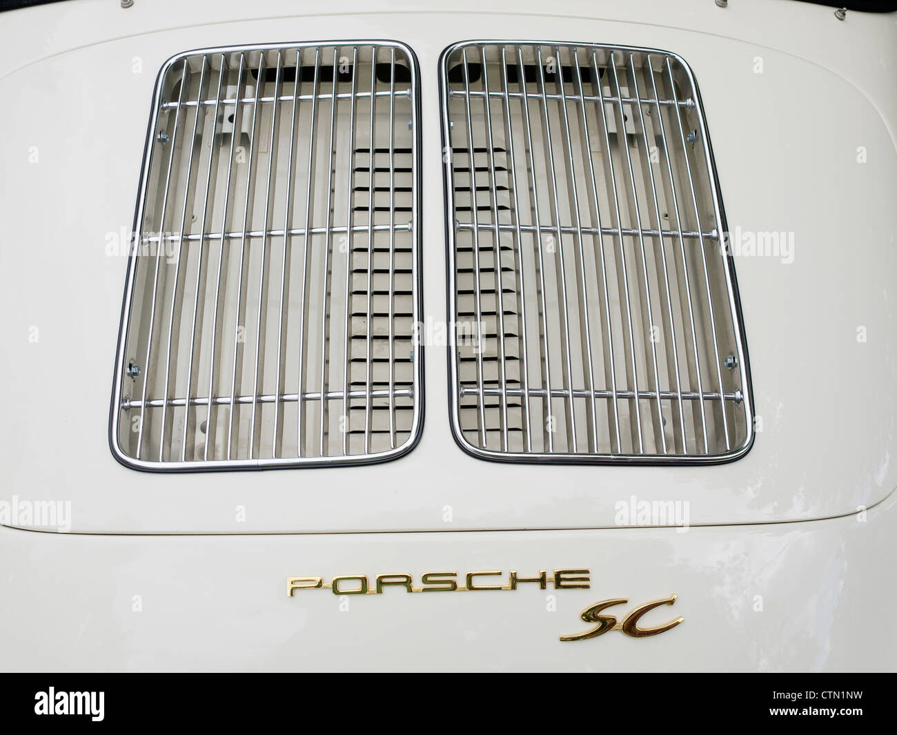 grille with louvers of an old Porsche 911 SC veteran car Stock Photo