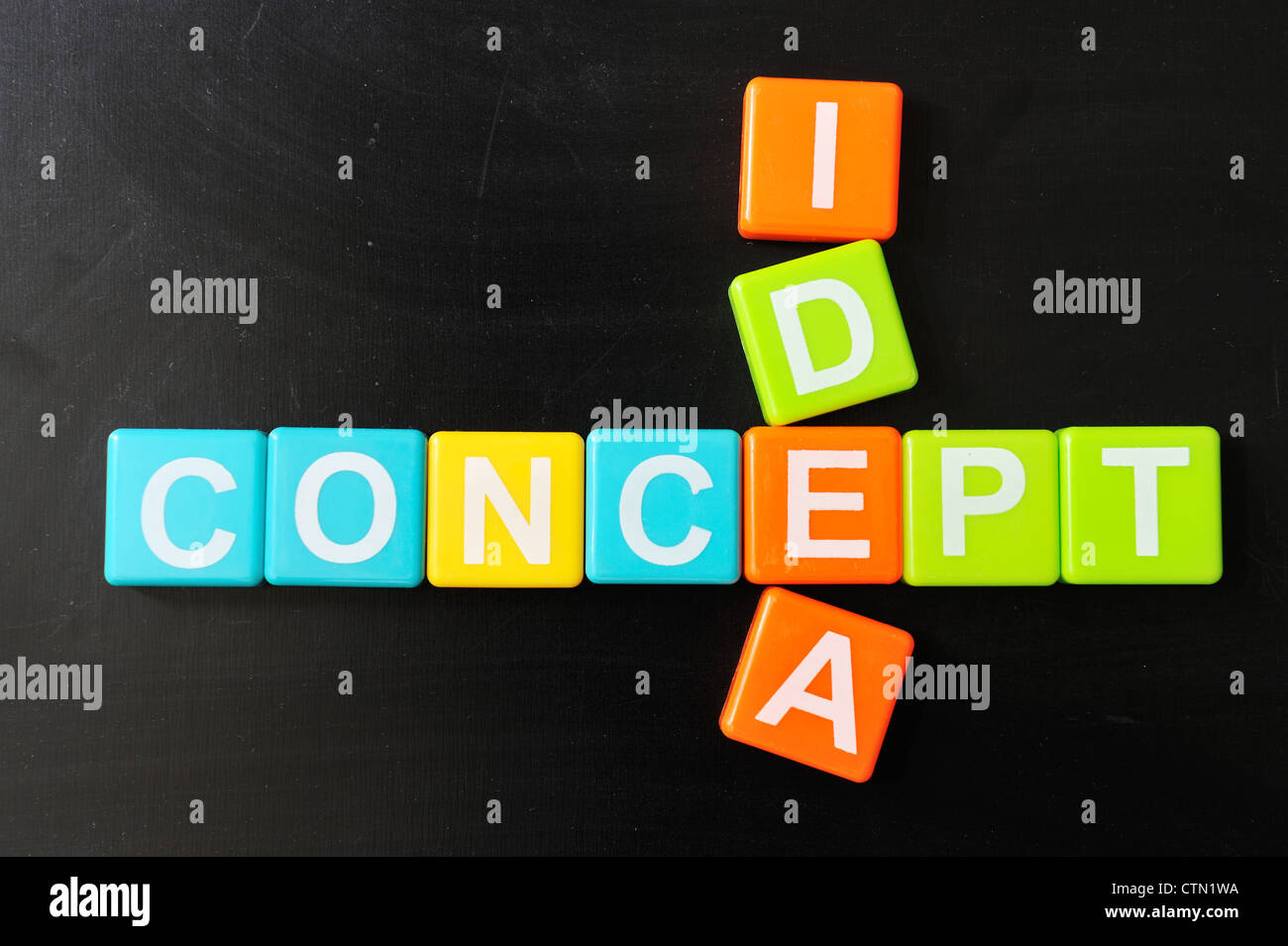 Crosswords of concept and idea blocks on blackboard Stock Photo